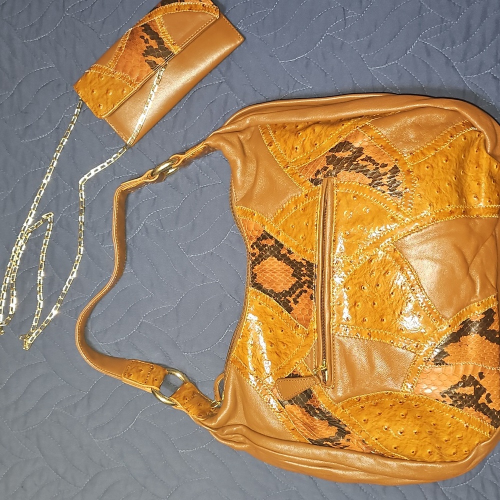 Chi By Falchi Multi-Brown Leather Snakeskin Shoulder Bag Amazing Condition